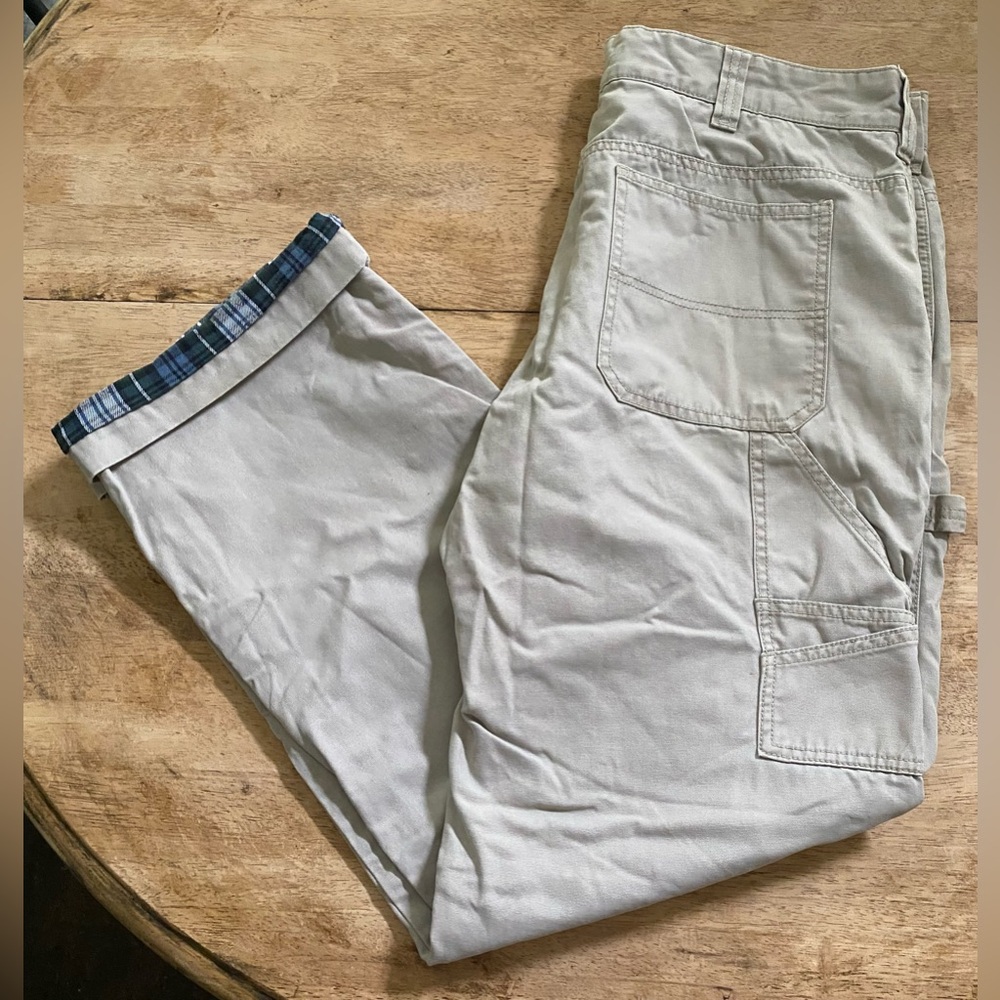 Redhead Men’s Sz 38/34 Khaki/Plaid‎ Flannel Lined Carpenter Pants